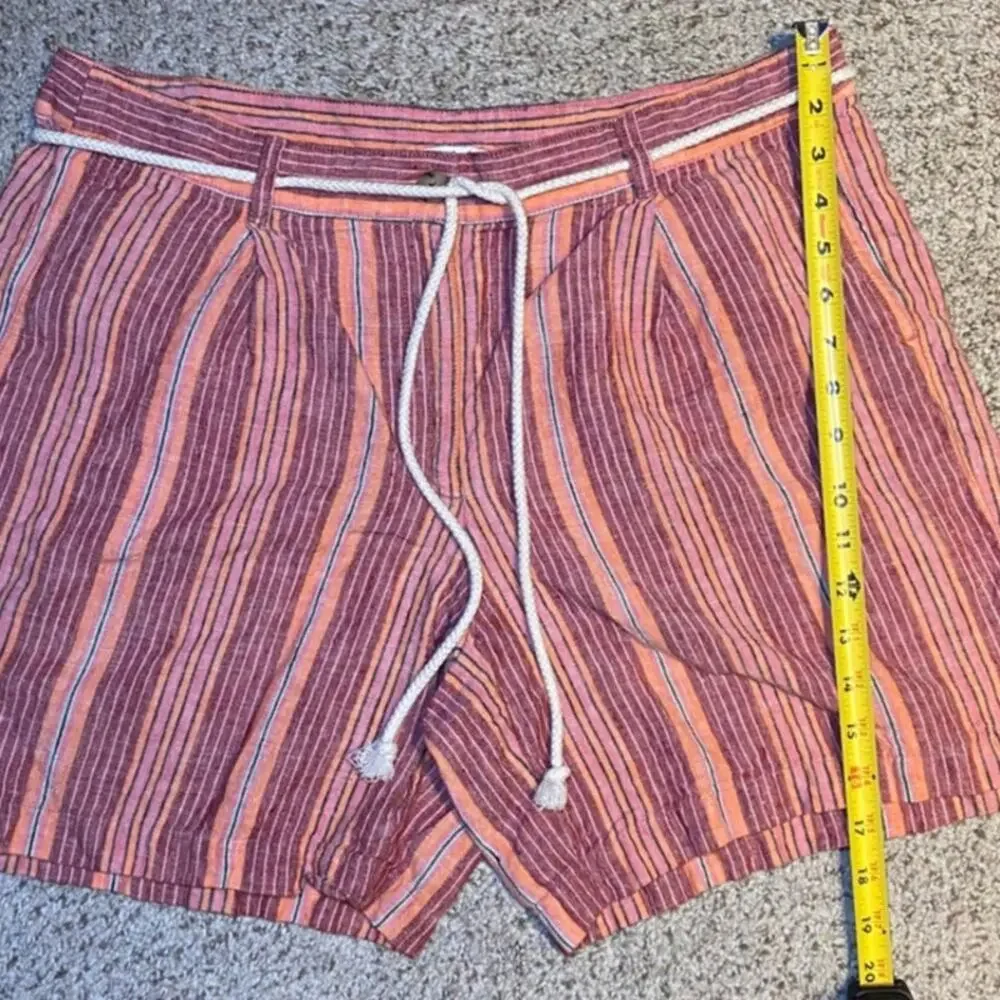 J. Jill - Linen Multi-colored Striped Shorts with Adjustable Belt